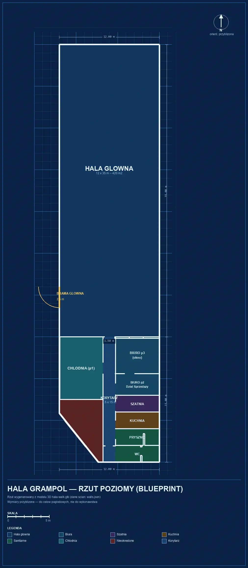 Plan budynku hali Grampol — rzut poziomy